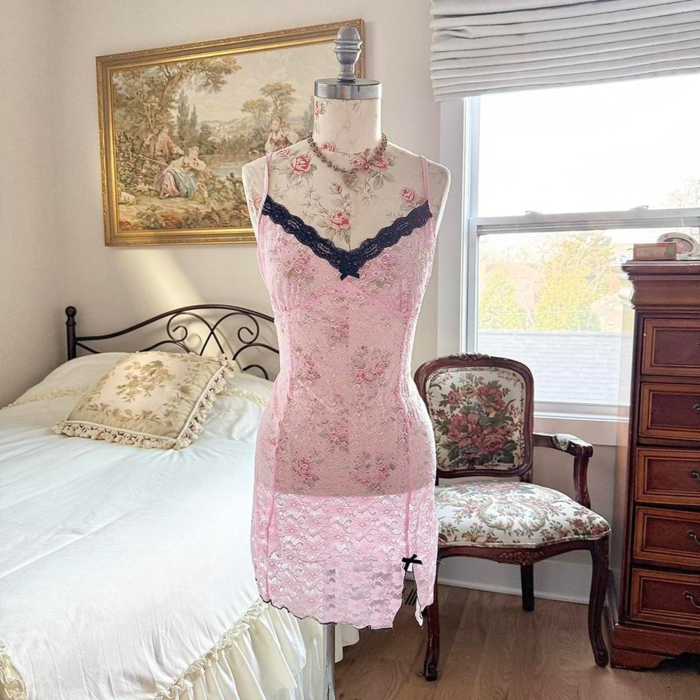y2k george pink‎ lace slip dress size xl